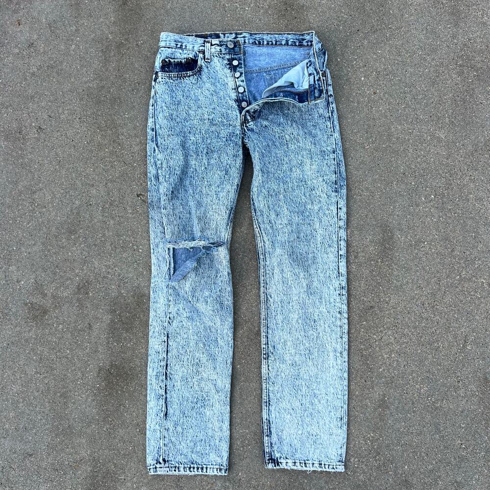 Vintage 80s Levi's 501 Button Fly Acid Wash Straight Leg Thrashed Jeans 31x32